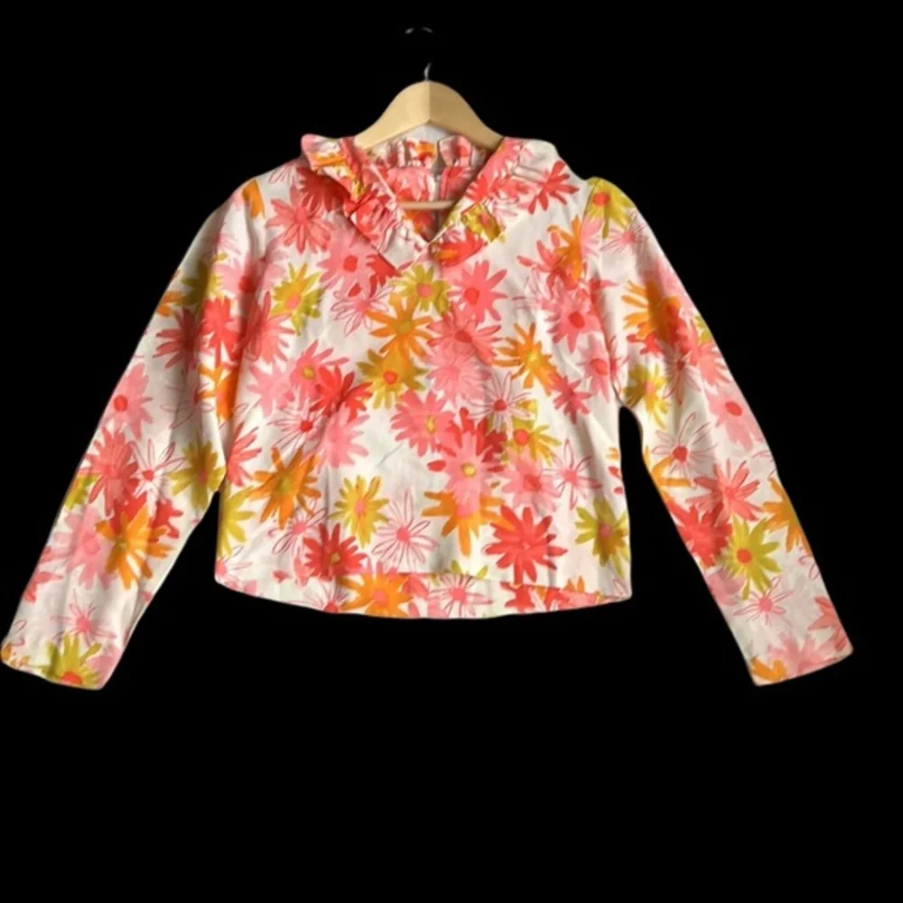 Vintage Carol Brent Pink Floral Print Ruffle Neckline Top - Picture 1 of 9